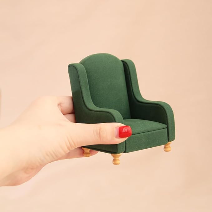 Funky Mini Home Miniature Dollhouse Armchair & Ottoman Set - 1:12 Scale Green Dollhouse Furniture, Festive Decor & Perfect Birthday for Collectors (Green)