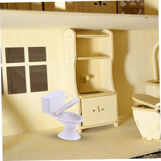 2Pcs White Plastic Decoration 1:12 House Toilet House Bathroom Furniture Mini Toilet Cake Decoration for House Accessories Dollhouse Décor