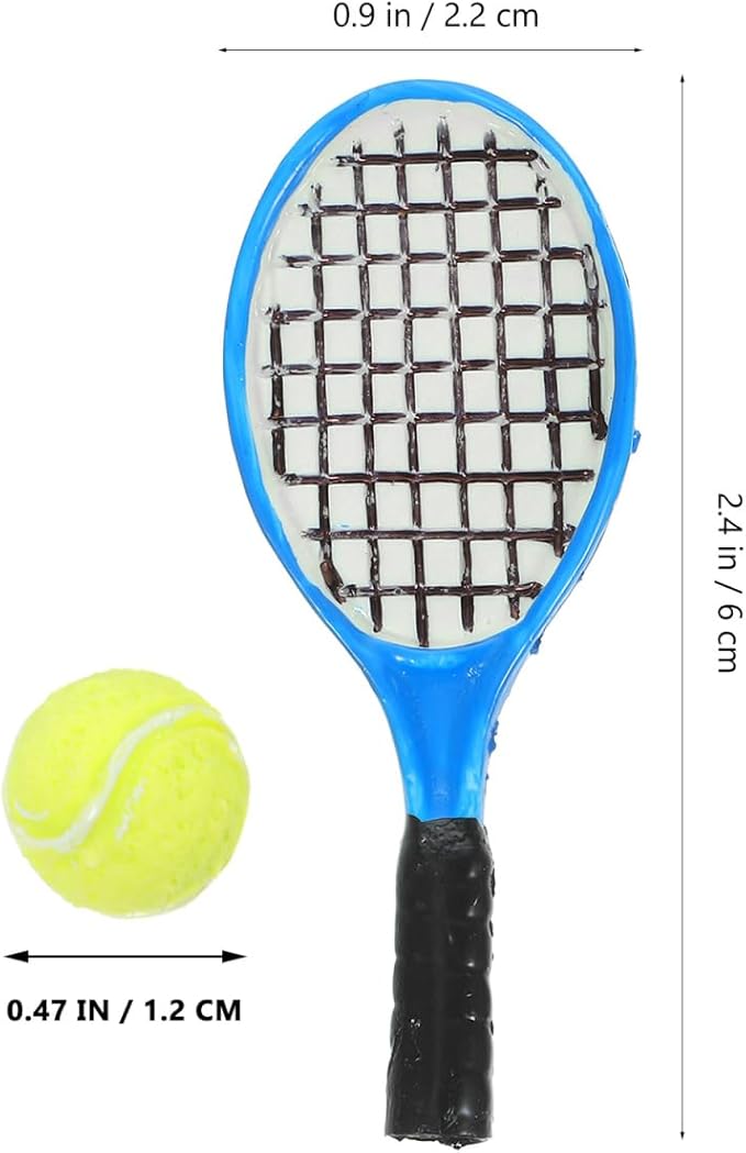 1:12 Scale Miniature Tennis Racket & Ball Set (4PCS) – Realistic Dollhouse Accessories, Resin Racket with Felt Ball for Adult Collectors & Miniature Diorama