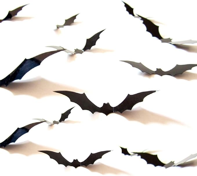 DIY Halloween Party Supplies PVC 3D Decorative Scary Bats Wall Decal Wall Sticker, Halloween Eve Decor Home Window Decoration Set, 28pcs, Black