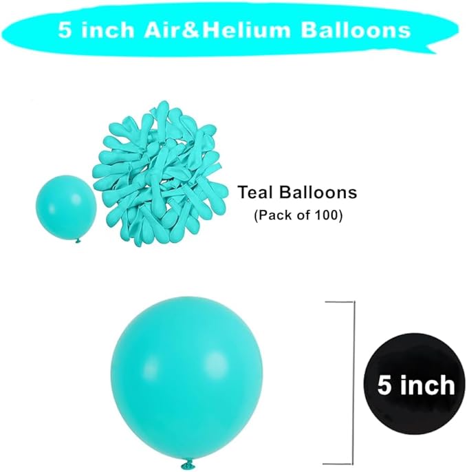 5 inch Teal Balloons, 100 pcs Mini Teal Blue Birthday Balloons for Party Decorations (Teal)