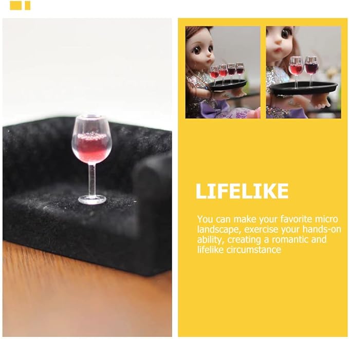 LOGOFUN 40Pcs Miniature Wine Glasses Dollhouse Red Wine Glasses 1:12 Scale Mini Goblet Glass Drinking Cups Model for Dollhouse Kitchen Decoration