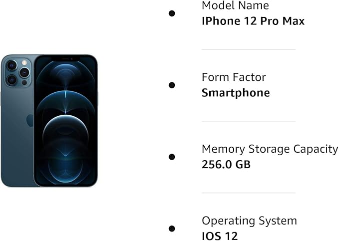 Apple iPhone 12 Pro Max, 512GB, Pacific Blue - Unlocked (Renewed Premium)