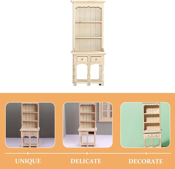 Mini Furniture Model - 1 12 Scale Wooden Storage Cabinet for Dollhouse Beige Miniature Stuff with 2-Door Drawer Design Perfect Dollhouse Accessories