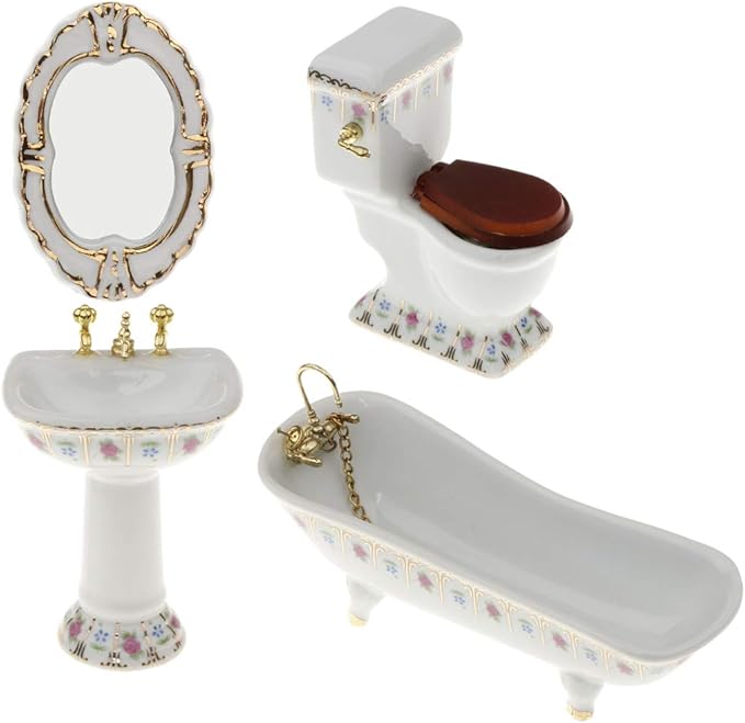 DYNWAVE Bathroom Decor WC Bathtub Set Dollhouse Miniature 1:12# 2，
