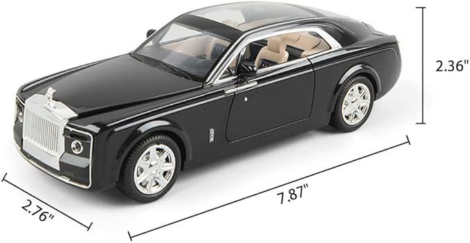 EROCK 1/24 Rolls-Royce Sweptail Toy Car Alloy Diecast Collectible Model Car for Kids Gift, Pull Back Toy Car with Sound and Light, Classic Double Door, Car Logo Can be Folded, Sweptail Black