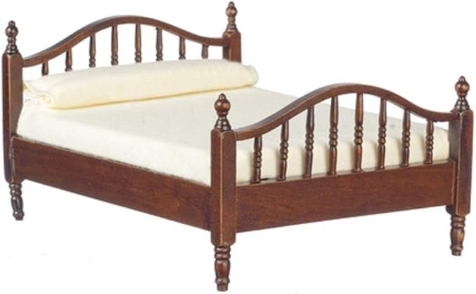 Melody Jane Dollhouse Dark Oak Wood Framed Double Bed Miniature 1:12 Bedroom Furniture