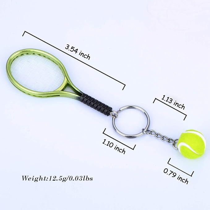AUHOKY 6Pcs Mini Tennis Racket Keychain Key Ring, Fashionable Alloy Tennis Ball Split Ring, Sport Style Split Keychain for Sport Lovers Team - Exquisite & Lightweight(6 Colors)