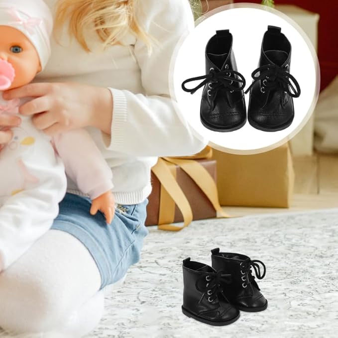 Kisangel 2pairs Doll Shoes for 18 Inch Dolls, Pu Leather Mini Boots for Dollhouse Girl Boy Fashion Clothing Accessories Wear Craftsmanship