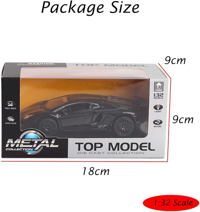 Alloy Collectible Black Aventador Toy Car Model Pull Back Die-Cast Vehicle with Lights and Sound