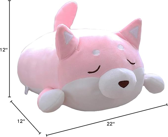 Shiba Inu Dog Plush Pillow, Cute Soft Corgi Stuffed Animals Doll Toys Gifts for Valentine, Christmas, Birthday, Bed, Sofa Chair (Pink Smiling Eye, 21.3in)