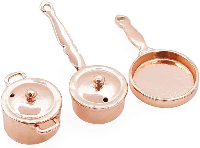 Odoria 1/12 Miniature Pots and Pans Dollhouse Cookware Accessories, Copper