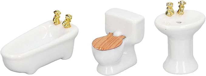 shenruifa 3Pcs Dollhouse Miniature Bathroom Set, 1:24 Ceramic Simulation Bathtub Toilet Sink Dollhouse Bathroom Furniture (Pure White)