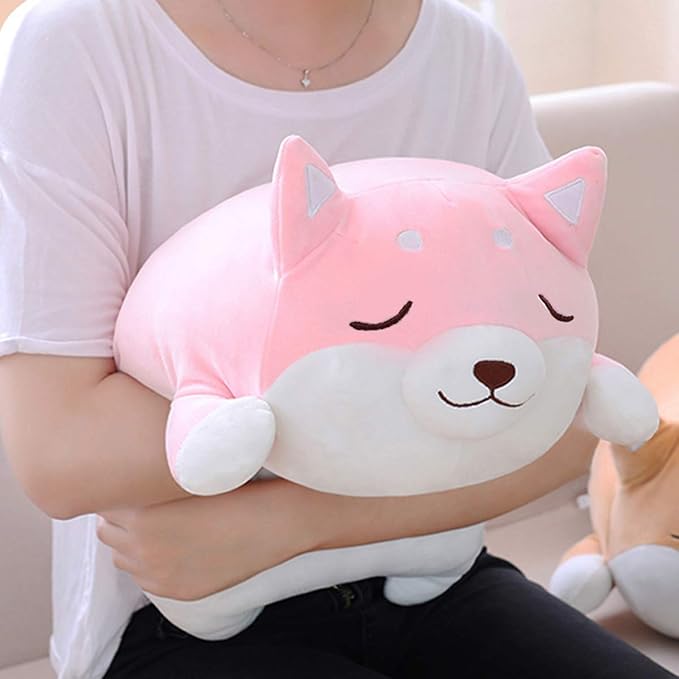 Shiba Inu Dog Plush Pillow, Cute Soft Corgi Stuffed Animals Doll Toys Gifts for Valentine, Christmas, Birthday, Bed, Sofa Chair (Pink Smiling Eye, 21.3in)