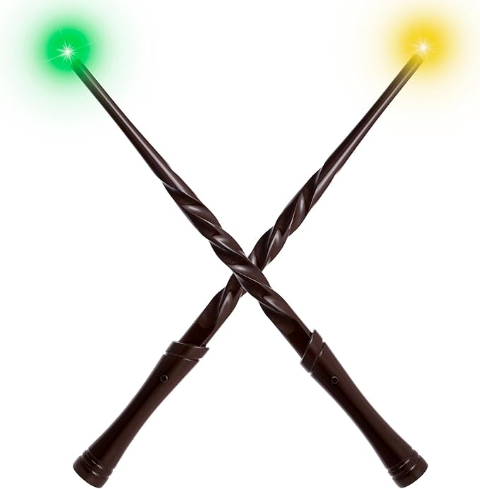 KingGlee Light Up Wizard Magic Wand Set with Sounds & 4 Light Modes – Illuminating Witch Wands for Kids Cosplay Birthday Gift, 2PCS, Brown