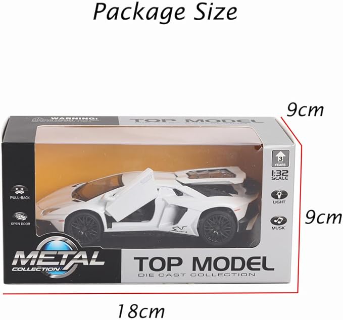 White Lambo Aventador Toy Car Model Pull Back Vehicles Diecast with Light & Sound