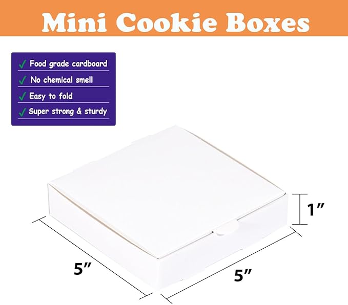 JJO Mini Cookie Boxes 5x5x1 Inches 50 Pack Small Elf Pizza Boxes for Cookie, Party Favors,Mini Pies and Crafts