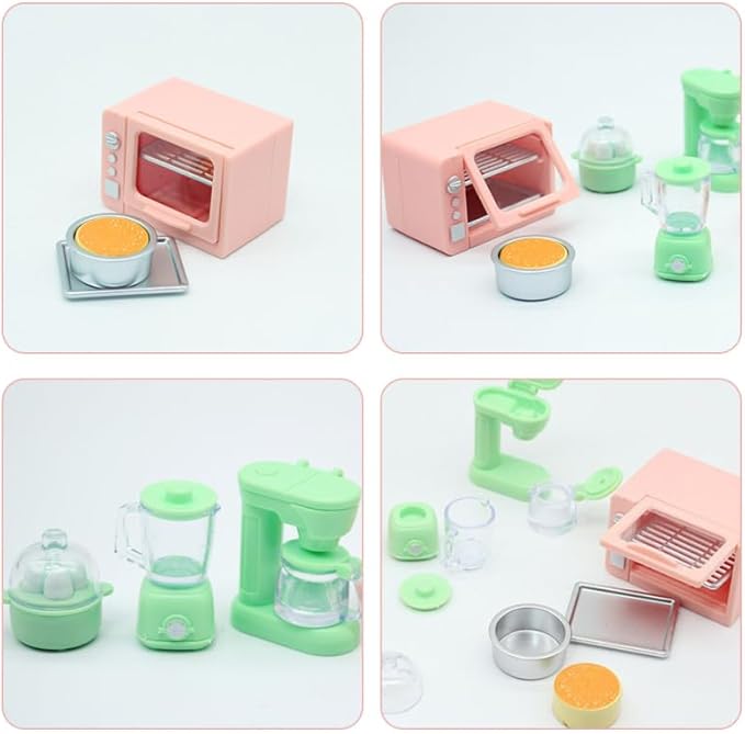 Wakauto Mini Kitchen Model Set - Realistic Dollhouse Kitchen Accessories Including Oven Coffee Machine Juicer & Egg Cooker - Compact Design for Creative Play