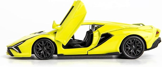 BDTCTK Lamborghini Sián FKP37 Diecast Car Models,1/36 Zinc Alloy Toy Pull Back Vehicles Toy Cars for Toddlers Kids Boys Girls Gift (Yellow)