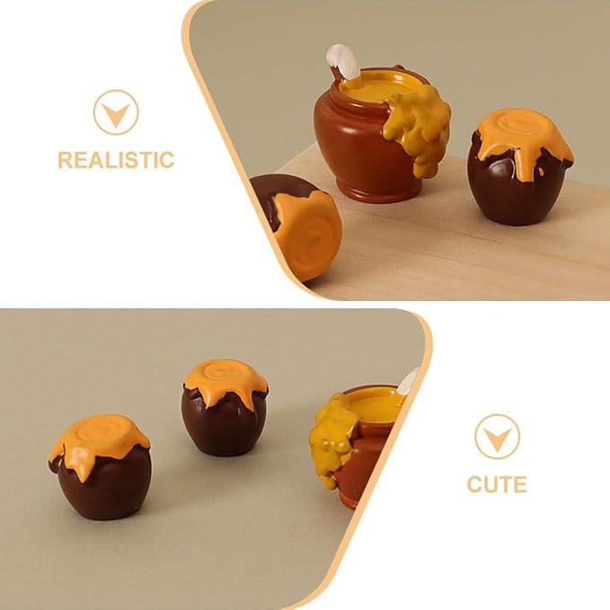 Mini Honey Jar Dollhouse Accessories - Realistic Resin Pot for Home Decor DIY Craft Projects and Miniature Food Displays