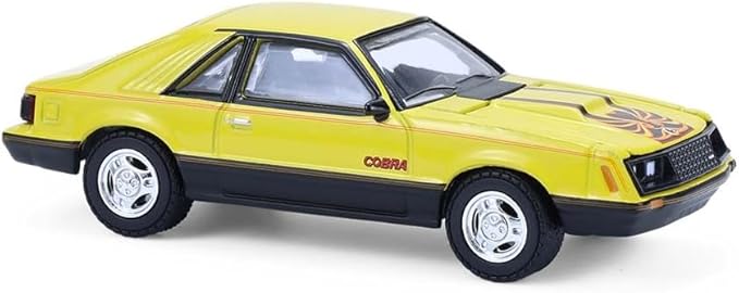 Greenlight Collectibles 13370-C Muscle Series 30-1:64 Scale Diecast Model - 1979 Mustang Cobra Fastback - Bright Yellow with Black and Red Cobra Hood Graphics and Stripe Treatment
