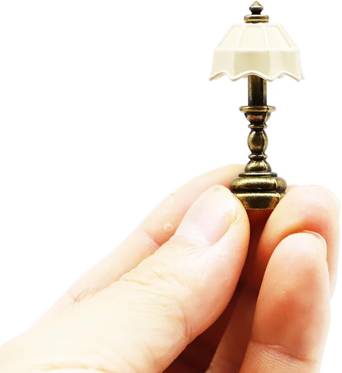 1:12 Miniature Vintage Desk Lamp, Dollhouse Mini Desk Table Lamp, for Dollhouse Bedroom Living Room, Home Decoration, Wall Decor Gifts (1PCS) (Bronze-White)