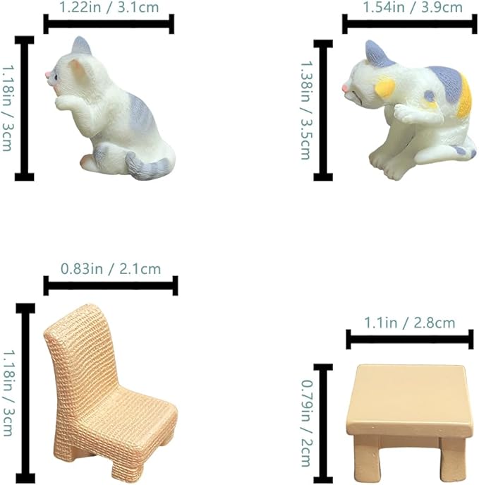 Cute Miniature Cat Figurines Assortment - Fairy Garden, Dollhouse & Plant Decor, Mini Model Set for Terrarium, DIY Crafts, Home Ornament and Display. (Casual)