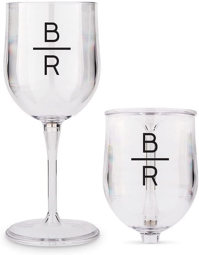 WEDDINGSTAR Custom Portable Plastic Nesting Wine Glass - Stacked Monogram Print