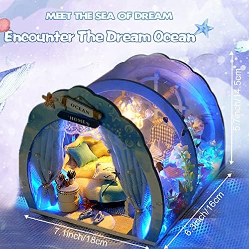 GuDoQi DIY Miniature Dollhouse Kit, Miniature House Kit 1:24 Scale,Tiny House kit with Furniture, Great Gift for Birthday Christmas Day, Sweet Home of Mermaid Princess