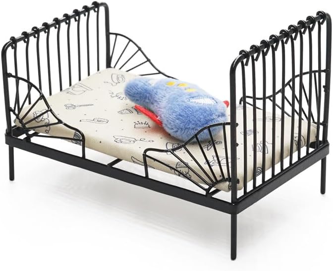 Odoria 1/12 Miniature Iron Bed Dollhouse Furniture Accessories, Black