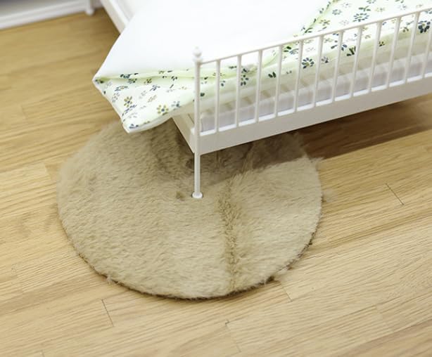 Round Dollhouse Mini Carpet, White Fluffy Rug, 4.33 Inch Diameter, Lightweight Decor for 1/12, 1/8, 1/6 Scale Miniatures (White)