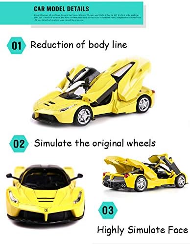 Alloy Collectible Yellow Race LaFer Pull Back Vehicles Diecast Cars Model with Lights and Sound