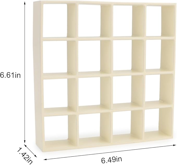 Miniature Furniture Storage Rack 1/12 Dollhouse Furniture 16 Grid Shelf Bookshelf Display Shelf Wall Rack Stand Mini House Scene Decoration (Beige)