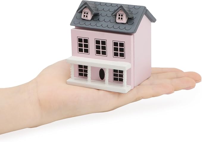 Miniature Cottage for Dollhouse Accessories Desktop Decor Wooden Mini House Storage Decoration Ornament Nice Present for Miniature Lovers (Pink)