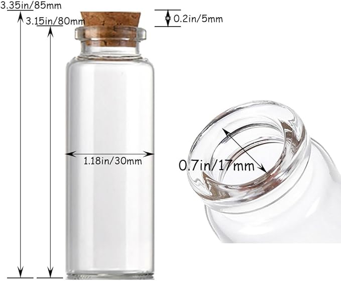 9 pcs 40ml Small Glass Bottles with Cork Stopper,Decorative Bottle,Vials Jars,Cute Storage Jar,Wishing Bottle 30x80mm(1.18x3.15inch)