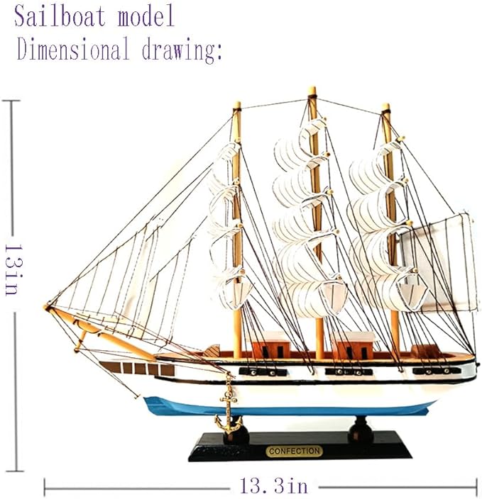 Handmade Crafts Sailing Ocean Theme Smooth Sailing Model Mediterranean Sailing Wooden Sailing Boat Suitable for Home Office Desktops (White)