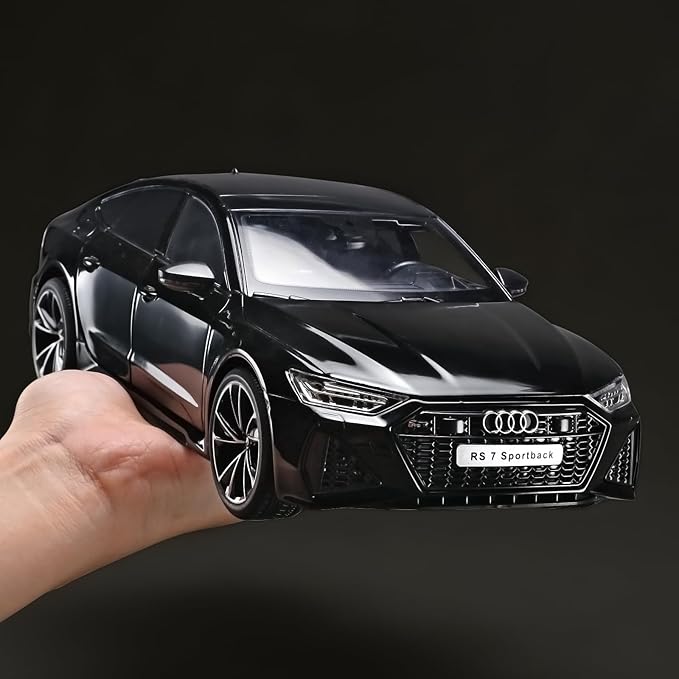 Model Car Kits for Adult 1/18 Diecast Cars Compatible with Audi RS7 Sportback Car Collection,Remote Control Key Version Metal Toy Cars with Lights and Sounds,Toy Cars for Boys Age 4-7（Black）