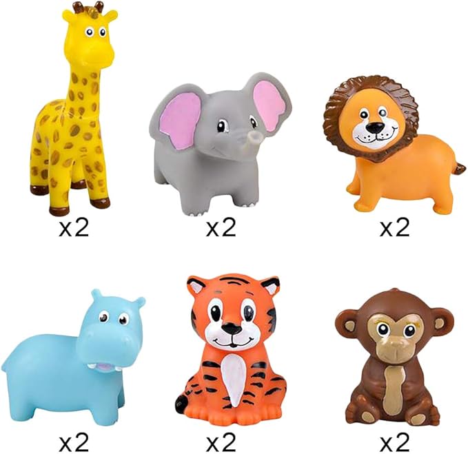 ArtCreativity Vinyl Zoo Animals Toys (Pack of 12) - Assorted Squeezable Toys Safari Animals Figures - Safari Birthday Party Favors for Kids, Jungle Figures for Fun Bath & Play Time
