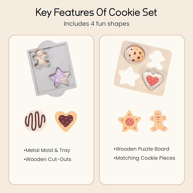 Wooden Gingerbread Cookie Baking Set, Play Food Sets for Toddlers, Play Kitchen Accessories for 3 4 5 Years Old Girls Boys Chrismas Birthday Gifts