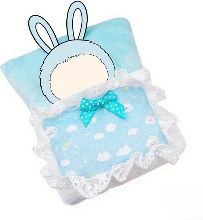 One-Piece Doll Bed for 17cm (6.7inch) Doll - Adorable Blue Themed with White Cloud Patterns and Lace Trim, Perfect for Dollhouse Furniture Accessories, Blue
