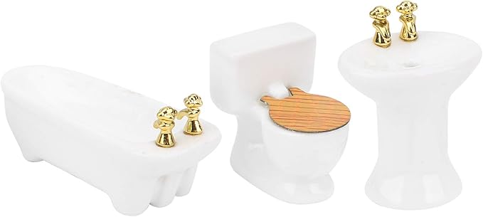 SPYMINNPOO Dollhouse Bathtub,1/24 Bathroom Dollhouse Furniture Dollhouse Miniature Bathroom Set Simulation Ceramic Bathtub Toilet Sink Kit(#1)