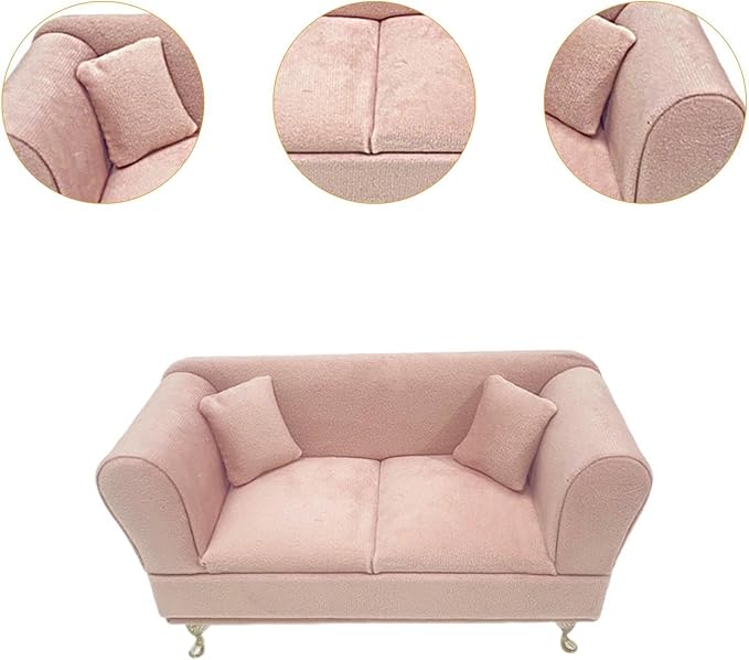 1/6 Scale Dollhouse Sofa, Miniature Sofa with Pillows, Jewelry Box Organizer, Modern Dollhouse Furniture, Artificial House Room Scene Decoration, Furniture Model for 12inch Dolls Accessories