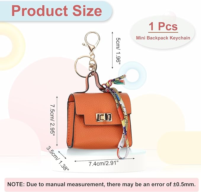 PATIKIL Mini Backpack Keychain, Cute Coin Purse Keychain PU Leather Backpack Purse Key Chain Little Earbud Bag Keychains for Women Mini Card Data Cable Organizer, Orange