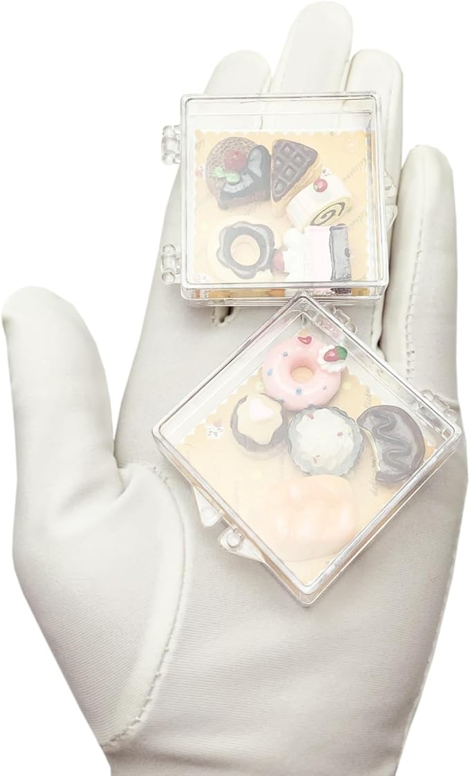12Pieces Miniature Dollhouse Food Kit Cute 1:12 Mini Cakes Donuts Toast Dessert Kitchen Scene Accessories Micro Landscape Decoration with Acrylic Storage Box