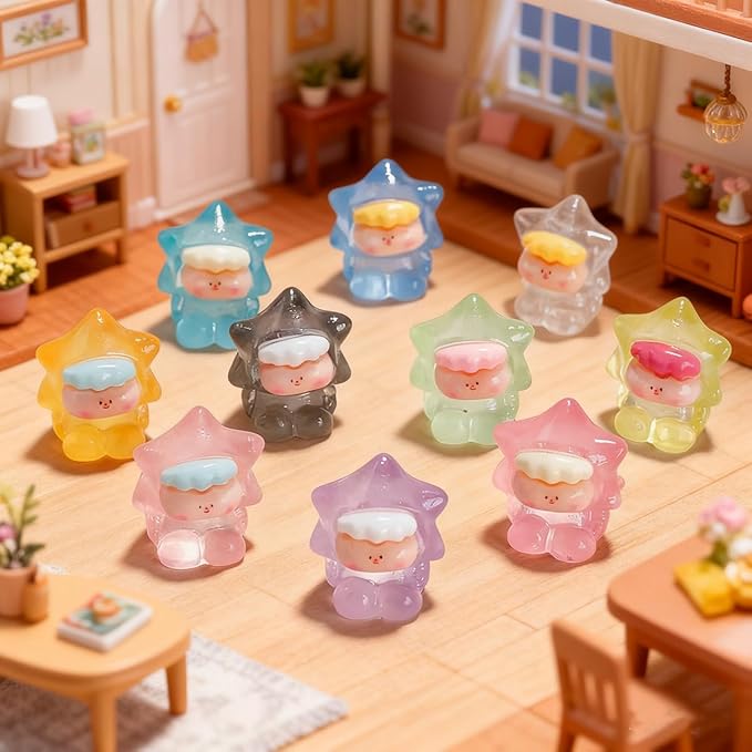 50 PCS Mini Glow-in-The-Dark Resin Star Blind Bag Set, Tiny Star Mystery Bags for Dollhouse Decor, Miniature Figures for Doll House Fairy Garden, Party Presents for Kids