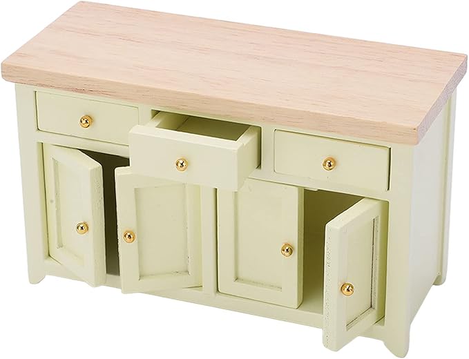 Dollhouse Cabinet 1:12 Scale Miniature Living Room Furniture Handcrafted Birch Storage Cabinet for Dollhouse Decor Kids Gift (Cream Color)