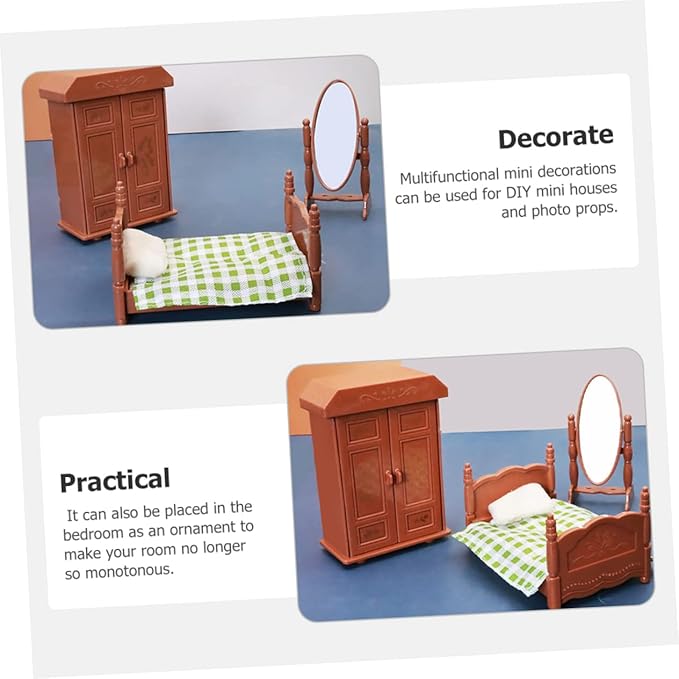 3Pcs Miniature Dollhouse Bedroom Realistic Furniture Accessories for Decorative House Decor for DIY Projects and Creative Play
