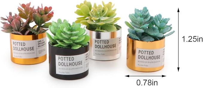 1/12 Dollhouse Accessories Miniature Green Plants 4 Pcs Dollhouse Decoration Mini Potted Plants for Doll House Fairy Garden Scene