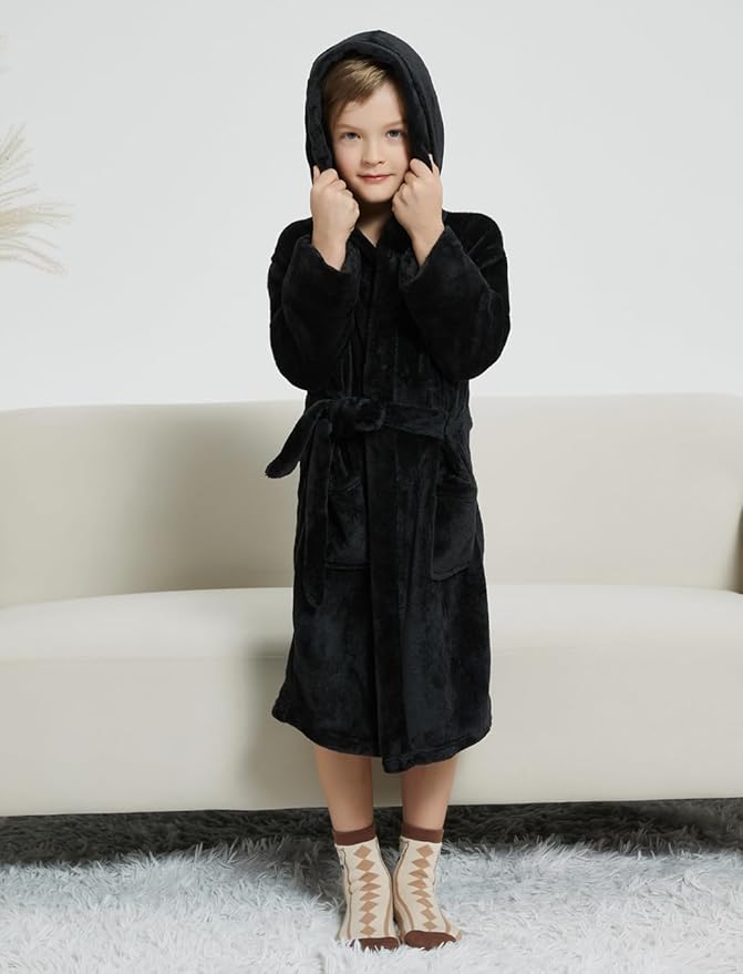 Boys Fleece Robe Hooded Toddler Soft Bathrobe Pajamas Sleepwear for Kids Girls 2-16 Years