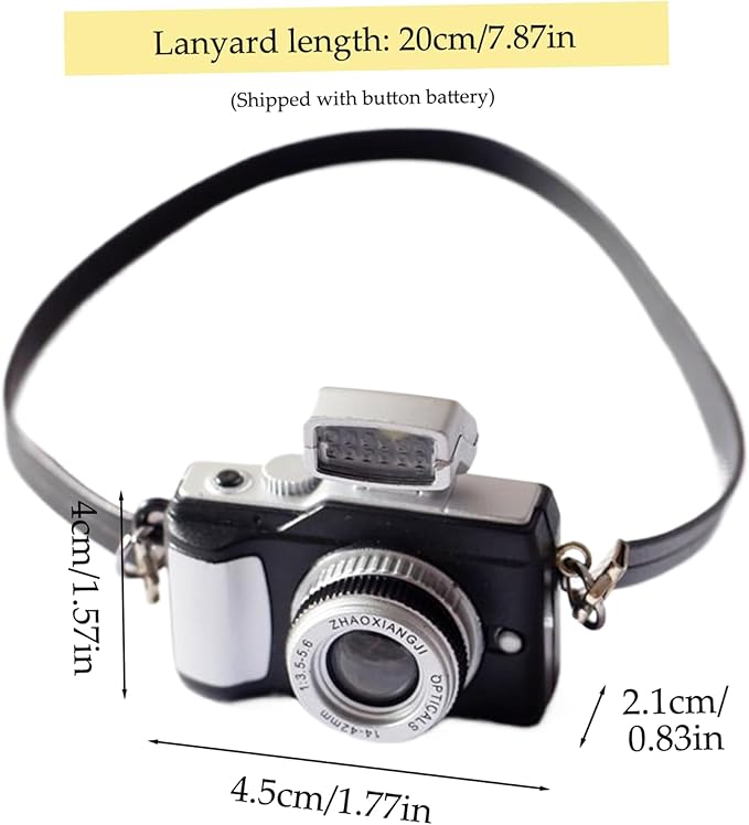 Mini Camera with Hanging Rope, Vintage Realistic Camera Ornament, Sturdy Reliable Prop Camera for 1/6 1/8 1/12 Scale Dollhouse Decoration Accessories Miniature Camera Minature Things Prop Camera Came